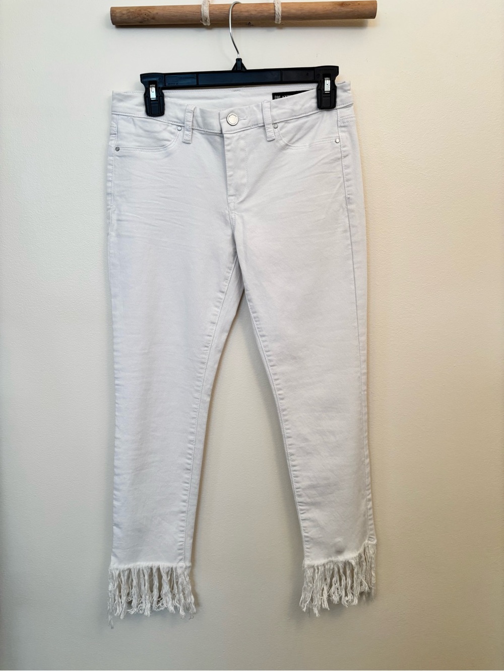 Blank NYC White Cropped Fringe Hem Jeans